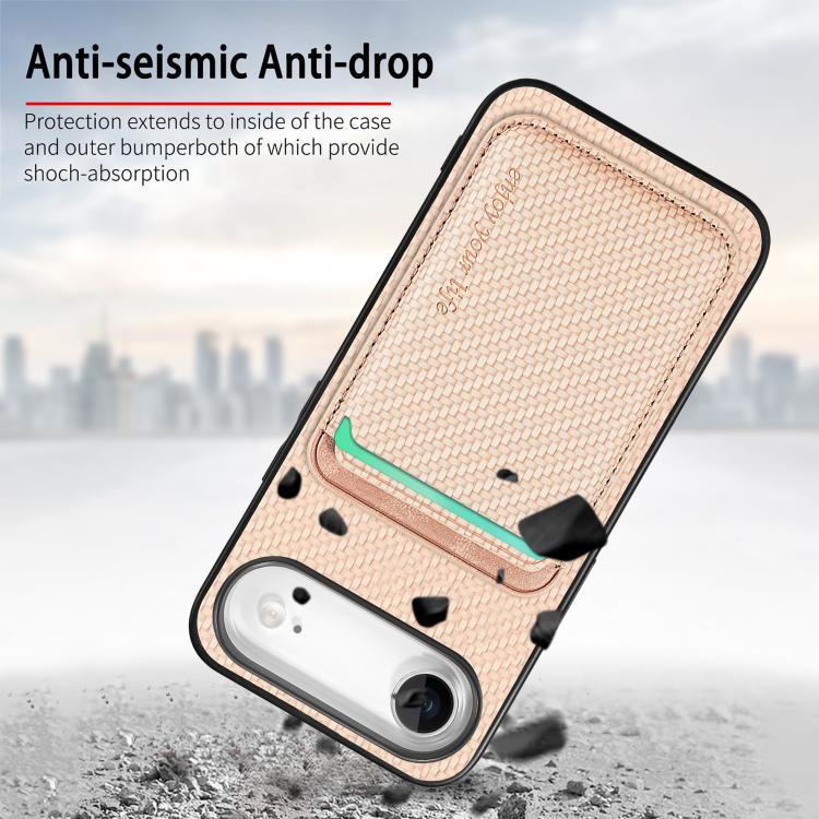 For iPhone Air Carbon Fiber Leather Card Magsafe Phone Case(Khaki) - iPhone Air Cases by buy2fix | Online Shopping UK | buy2fix