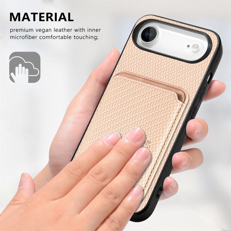 For iPhone Air Carbon Fiber Leather Card Magsafe Phone Case(Khaki) - iPhone Air Cases by buy2fix | Online Shopping UK | buy2fix