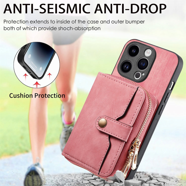 For iPhone 15 Pro Max Crossbody Multi-function Zipper Wallet Phone Case(Pink) - iPhone 15 Pro Max Cases by buy2fix | Online Shopping UK | buy2fix