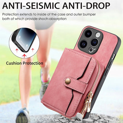 For iPhone 15 Pro Max Crossbody Multi-function Zipper Wallet Phone Case(Pink) - iPhone 15 Pro Max Cases by buy2fix | Online Shopping UK | buy2fix