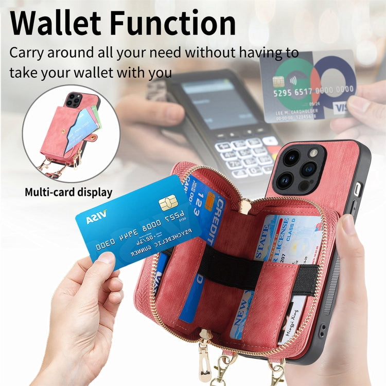 For iPhone 15 Pro Max Crossbody Multi-function Zipper Wallet Phone Case(Pink) - iPhone 15 Pro Max Cases by buy2fix | Online Shopping UK | buy2fix
