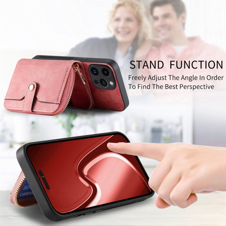 For iPhone 15 Pro Max Crossbody Multi-function Zipper Wallet Phone Case(Pink) - iPhone 15 Pro Max Cases by buy2fix | Online Shopping UK | buy2fix