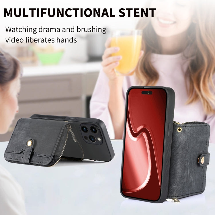 For iPhone 15 Pro Crossbody Multi-function Zipper Wallet Phone Case(Black) - iPhone 15 Pro Cases by buy2fix | Online Shopping UK | buy2fix
