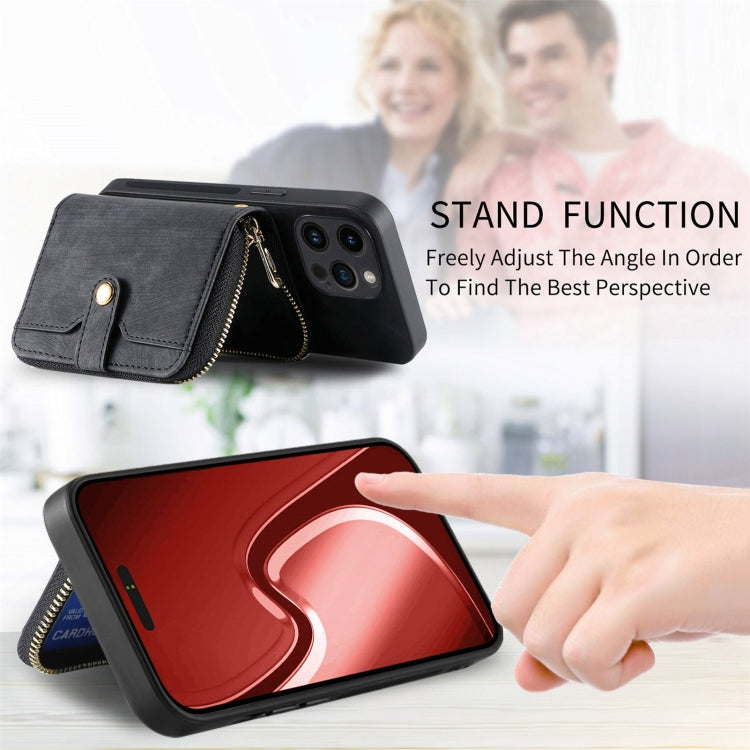 For iPhone 15 Pro Crossbody Multi-function Zipper Wallet Phone Case(Black) - iPhone 15 Pro Cases by buy2fix | Online Shopping UK | buy2fix