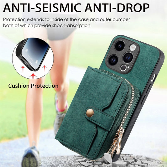 For iPhone 15 Pro Crossbody Multi-function Zipper Wallet Phone Case(Green) - iPhone 15 Pro Cases by buy2fix | Online Shopping UK | buy2fix