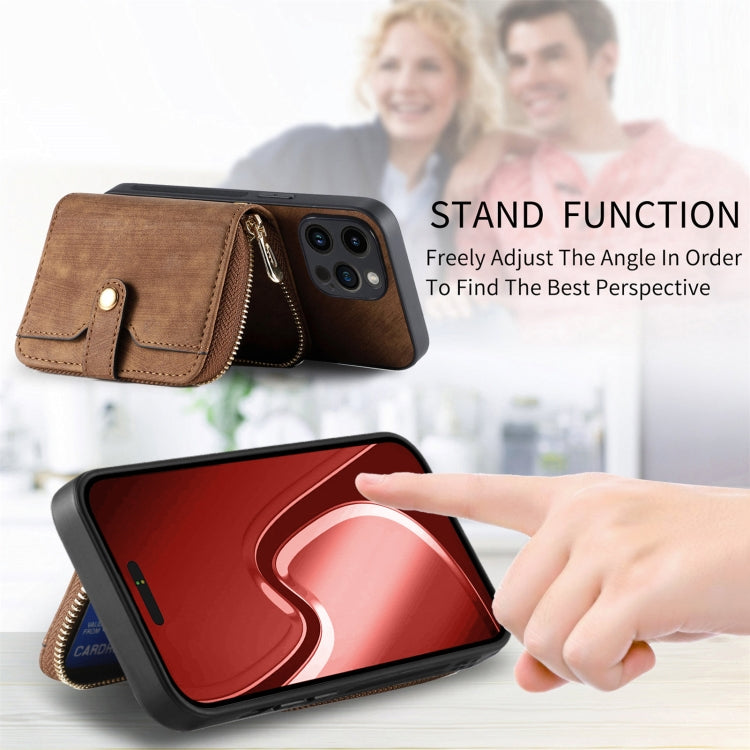For iPhone 15 Pro Crossbody Multi-function Zipper Wallet Phone Case(Brown) - iPhone 15 Pro Cases by buy2fix | Online Shopping UK | buy2fix