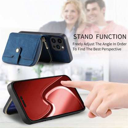 For iPhone 15 Pro Crossbody Multi-function Zipper Wallet Phone Case(Blue) - iPhone 15 Pro Cases by buy2fix | Online Shopping UK | buy2fix