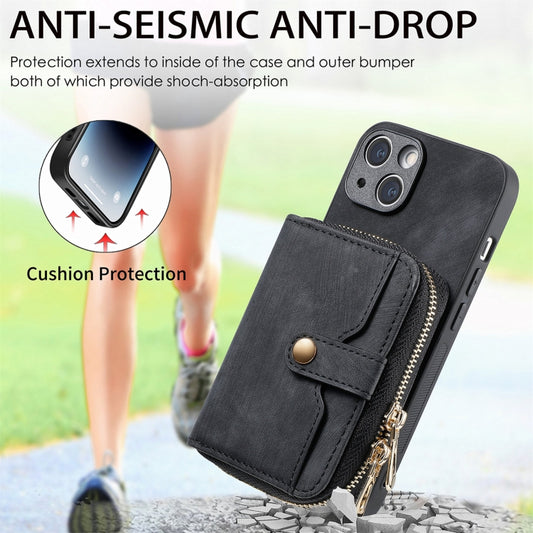 For iPhone 15 Crossbody Multi-function Zipper Wallet Phone Case(Black) - iPhone 15 Cases by buy2fix | Online Shopping UK | buy2fix