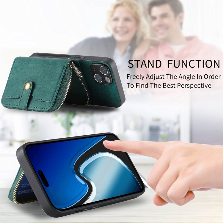 For iPhone 15 Crossbody Multi-function Zipper Wallet Phone Case(Green) - iPhone 15 Cases by buy2fix | Online Shopping UK | buy2fix