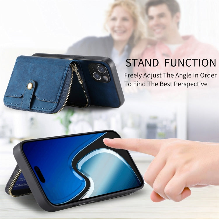 For iPhone 15 Crossbody Multi-function Zipper Wallet Phone Case(Blue) - iPhone 15 Cases by buy2fix | Online Shopping UK | buy2fix