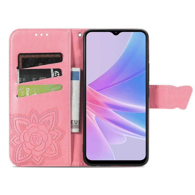 For OPPO A58 4G Butterfly Love Flower Embossed Leather Phone Case(Pink) by buy2fix