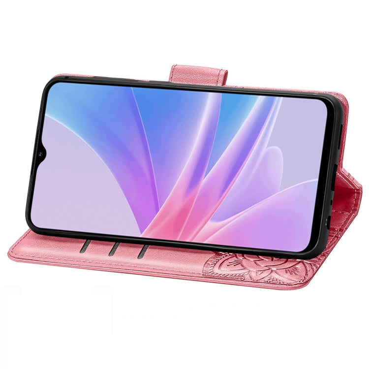 For OPPO A58 4G Butterfly Love Flower Embossed Leather Phone Case(Pink) by buy2fix