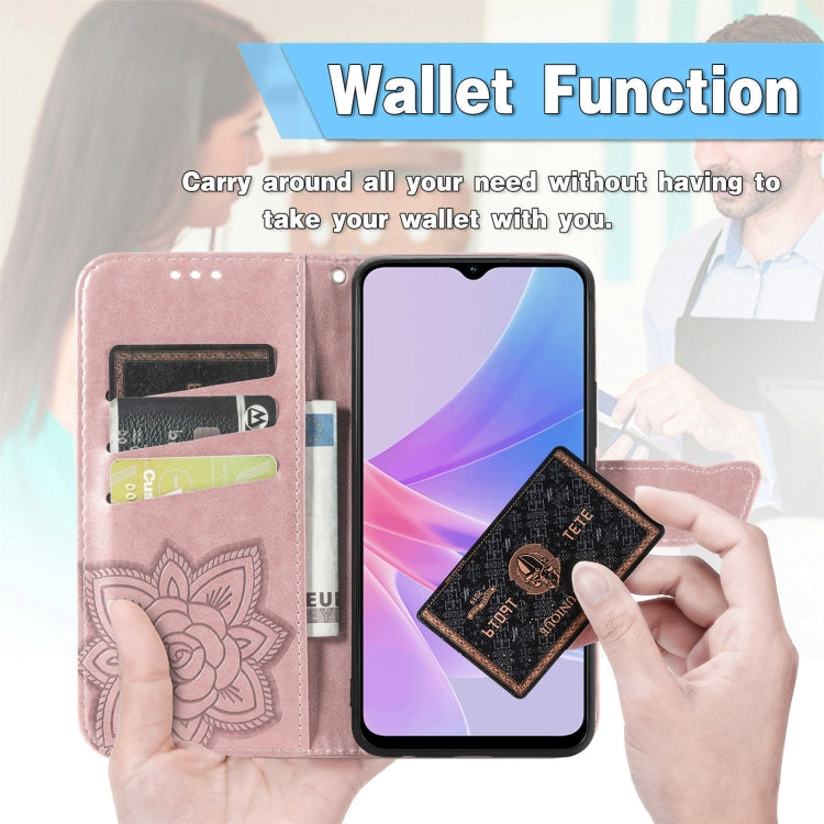 For OPPO A58 4G Butterfly Love Flower Embossed Leather Phone Case(Pink) by buy2fix