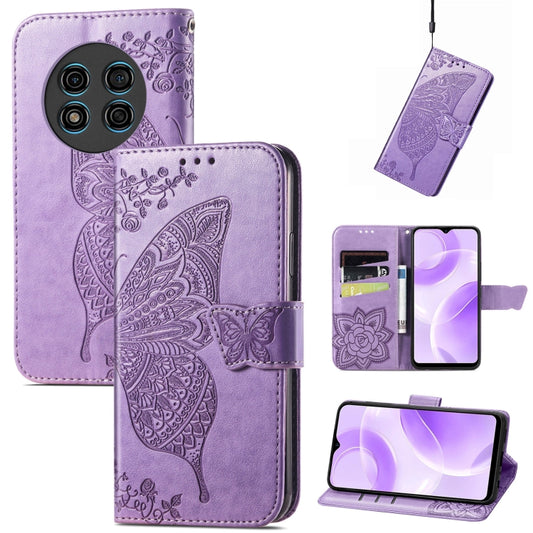 For Ulefone Note 15 Butterfly Love Flower Embossed Leather Phone Case(Lavender) by buy2fix
