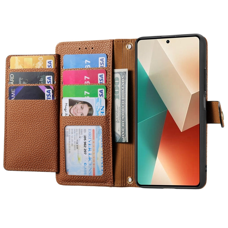 For Xiaomi Redmi Note 13 4G Love Zipper Lanyard Leather Phone Case(Brown) - Xiaomi Cases by buy2fix | Online Shopping UK | buy2fix