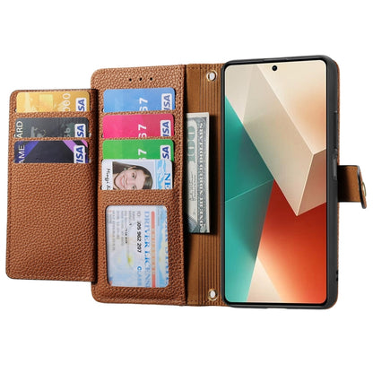For Xiaomi Redmi Note 13 4G Love Zipper Lanyard Leather Phone Case(Brown) - Xiaomi Cases by buy2fix | Online Shopping UK | buy2fix