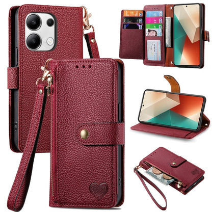 For Xiaomi Redmi Note 13 Pro 4G Love Zipper Lanyard Leather Phone Case(Red) - Xiaomi Cases by buy2fix | Online Shopping UK | buy2fix
