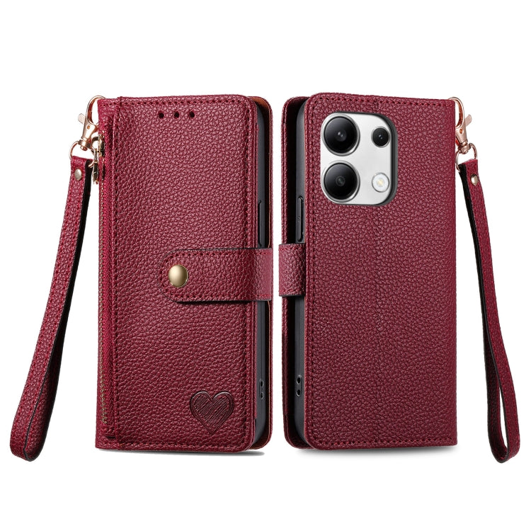 For Xiaomi Redmi Note 13 Pro 4G Love Zipper Lanyard Leather Phone Case(Red) - Xiaomi Cases by buy2fix | Online Shopping UK | buy2fix