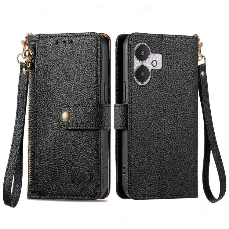 For Xiaomi Redmi 13C 5G Love Zipper Lanyard Leather Phone Case(Black) by buy2fix