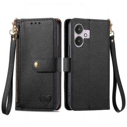 For Xiaomi Redmi 13C 5G Love Zipper Lanyard Leather Phone Case(Black) by buy2fix