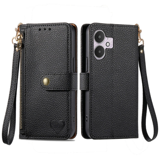 For Xiaomi Redmi 13C 5G Love Zipper Lanyard Leather Phone Case(Black) by buy2fix