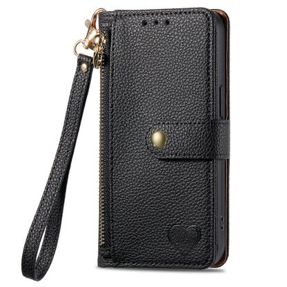 For Xiaomi Redmi 13C 5G Love Zipper Lanyard Leather Phone Case(Black) by buy2fix