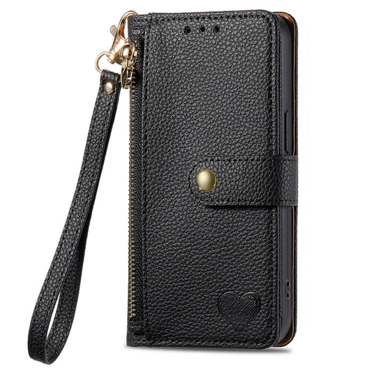 For Xiaomi Redmi 13C 5G Love Zipper Lanyard Leather Phone Case(Black) by buy2fix