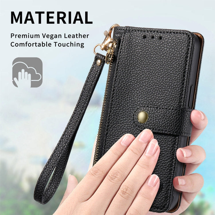 For Xiaomi Redmi 13C 5G Love Zipper Lanyard Leather Phone Case(Black) by buy2fix