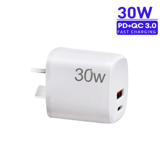 PD30W USB-C / Type-C + QC3.0 USB Charger with 1m Type-C to 8 Pin Data Cable, AU Plug(White) by buy2fix