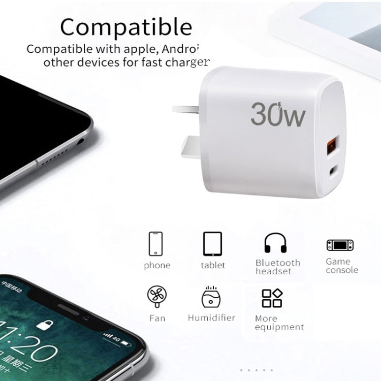PD30W USB-C / Type-C + QC3.0 USB Charger with 1m Type-C to 8 Pin Data Cable, AU Plug(White) by buy2fix