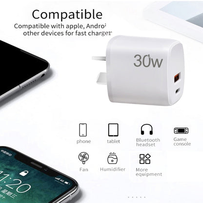 PD30W USB-C / Type-C + QC3.0 USB Charger with 1m Type-C to 8 Pin Data Cable, AU Plug(White) by buy2fix