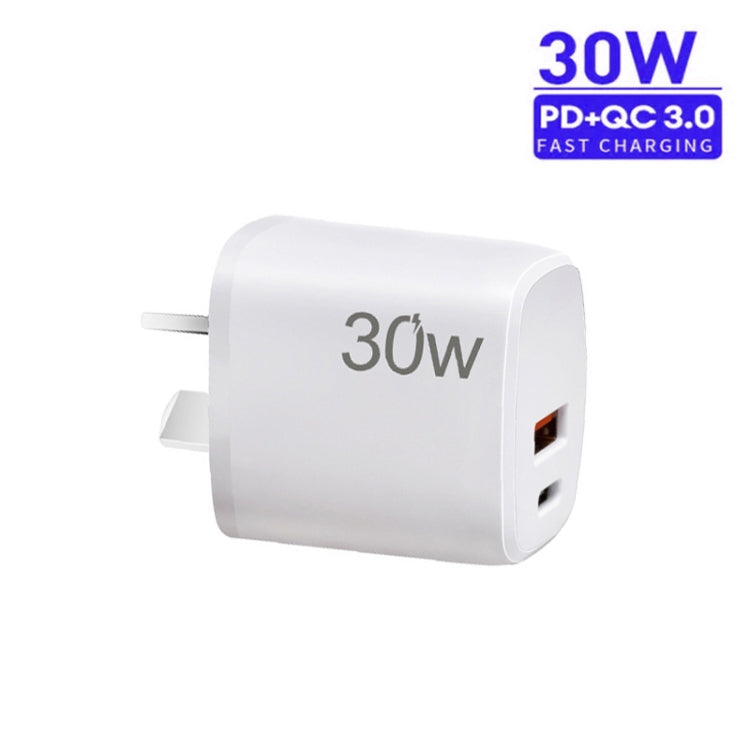 PD30W USB-C / Type-C + QC3.0 USB Charger with 1m USB to 8 Pin Data Cable, AU Plug(White) by buy2fix