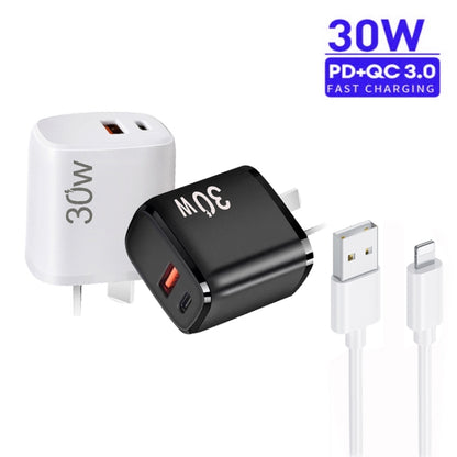PD30W USB-C / Type-C + QC3.0 USB Charger with 1m USB to 8 Pin Data Cable, AU Plug(White) by buy2fix