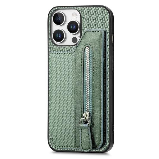 For iPhone 16 Pro Carbon Fiber Horizontal Flip Zipper Wallet Phone Case(Green) by buy2fix