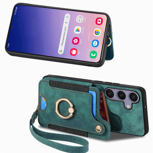 For Samsung Galaxy S25 5G Retro Skin-feel Ring Multi-card Wallet Phone Case(Green) by buy2fix