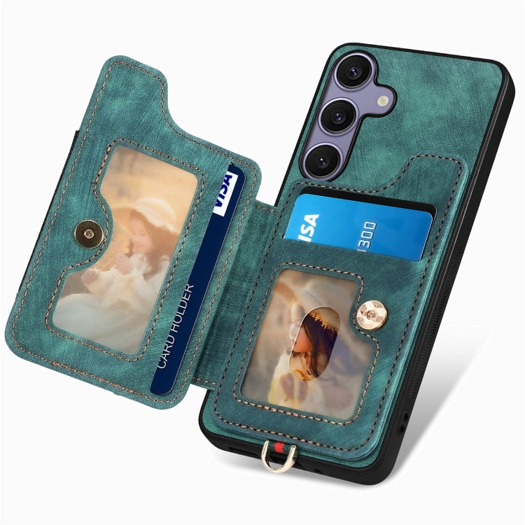 For Samsung Galaxy S25 5G Retro Skin-feel Ring Multi-card Wallet Phone Case(Green) by buy2fix