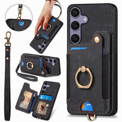 For Samsung Galaxy S25+ 5G Retro Skin-feel Ring Multi-card Wallet Phone Case(Black) by buy2fix