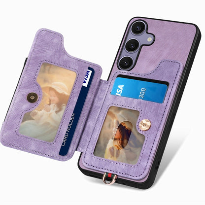 For Samsung Galaxy S25+ 5G Retro Skin-feel Ring Multi-card Wallet Phone Case(Purple) by buy2fix