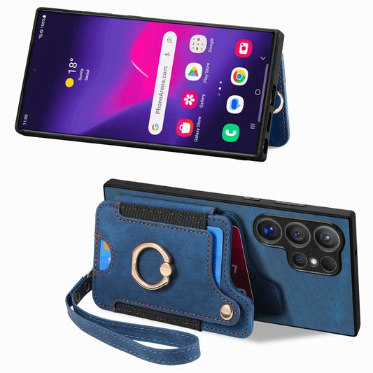 For Samsung Galaxy S25 Ultra 5G Retro Skin-feel Ring Multi-card Wallet Phone Case(Blue) by buy2fix