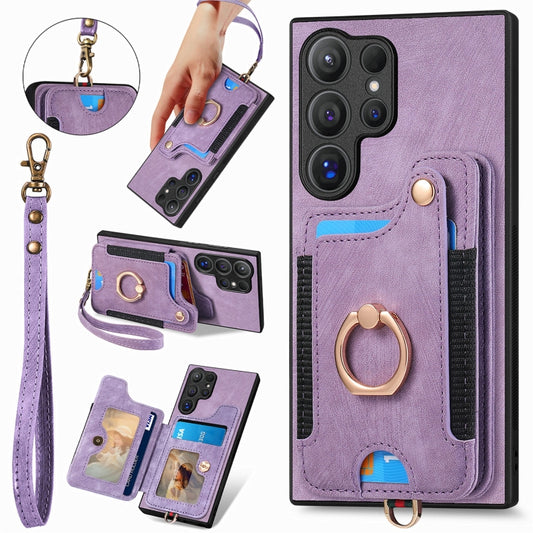 For Samsung Galaxy S25 Ultra 5G Retro Skin-feel Ring Multi-card Wallet Phone Case(Purple) by buy2fix