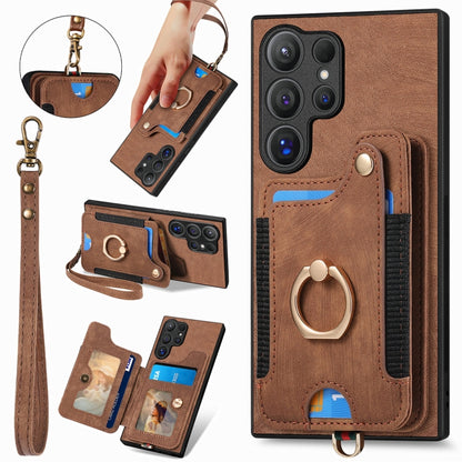 For Samsung Galaxy S25 Ultra 5G Retro Skin-feel Ring Multi-card Wallet Phone Case(Brown) by buy2fix