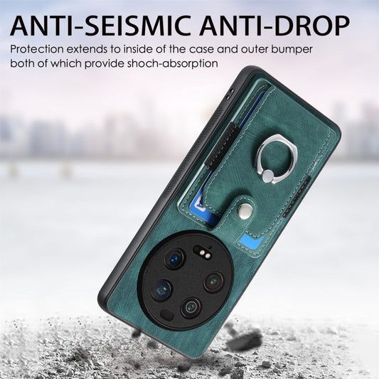 For Xiaomi 13 Ultra Retro Skin-feel Ring Card Wallet Phone Case(Green) - Xiaomi Cases by buy2fix | Online Shopping UK | buy2fix