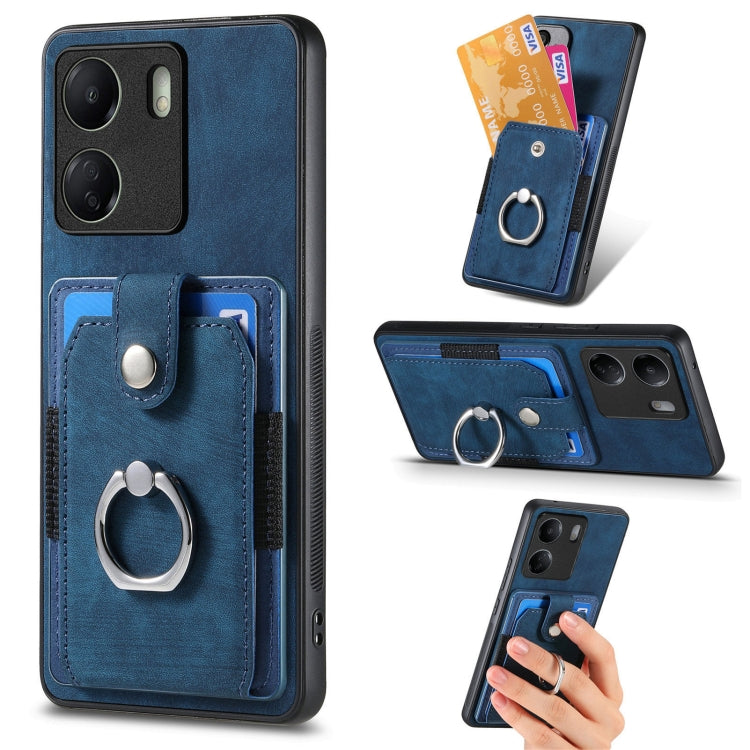 For Xiaomi Redmi 13C Retro Skin-feel Ring Card Wallet Phone Case(Blue) by buy2fix