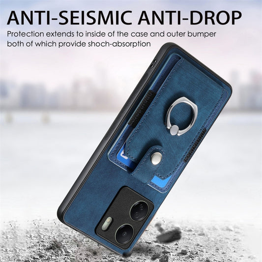 For Xiaomi Redmi 13C Retro Skin-feel Ring Card Wallet Phone Case(Blue) by buy2fix