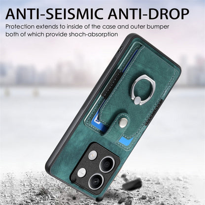 For Xiaomi Redmi Note 13 4G Retro Skin-feel Ring Card Wallet Phone Case(Green) - Xiaomi Cases by buy2fix | Online Shopping UK | buy2fix