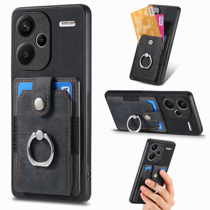 For Xiaomi Redmi Note 13 Pro+ Retro Skin-feel Ring Card Wallet Phone Case(Black) - Xiaomi Cases by buy2fix | Online Shopping UK | buy2fix