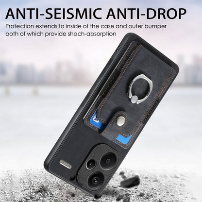 For Xiaomi Redmi Note 13 Pro+ Retro Skin-feel Ring Card Wallet Phone Case(Black) - Xiaomi Cases by buy2fix | Online Shopping UK | buy2fix