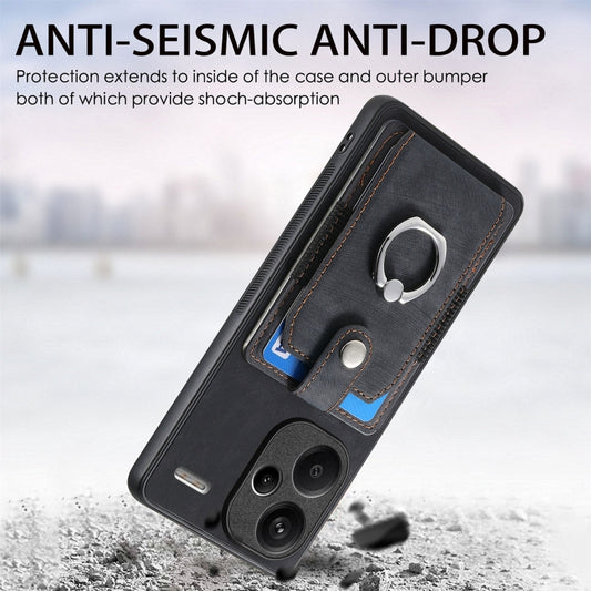 For Xiaomi Redmi Note 13 Pro+ Retro Skin-feel Ring Card Wallet Phone Case(Black) - Xiaomi Cases by buy2fix | Online Shopping UK | buy2fix