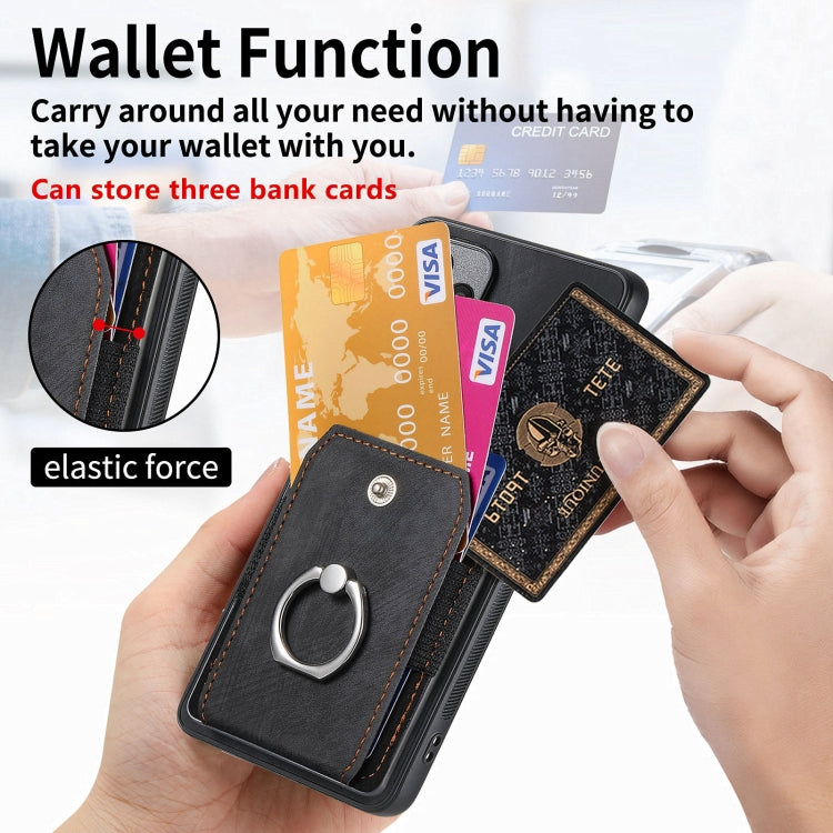 For Xiaomi Redmi Note 13 Pro+ Retro Skin-feel Ring Card Wallet Phone Case(Black) - Xiaomi Cases by buy2fix | Online Shopping UK | buy2fix
