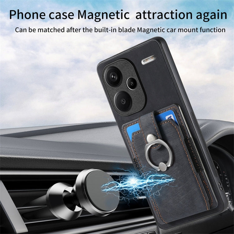 For Xiaomi Redmi Note 13 Pro+ Retro Skin-feel Ring Card Wallet Phone Case(Black) - Xiaomi Cases by buy2fix | Online Shopping UK | buy2fix